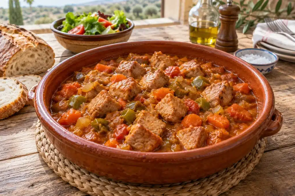Dados de magro de cerdo con salsa casera