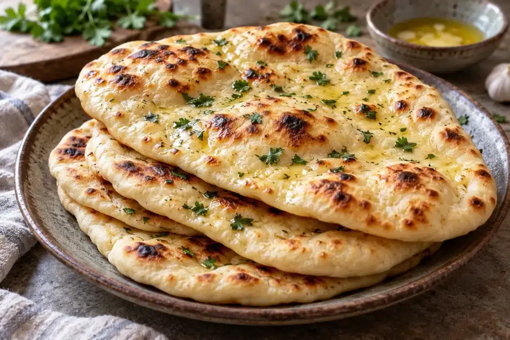 Pan naan con mantequilla y hierbas