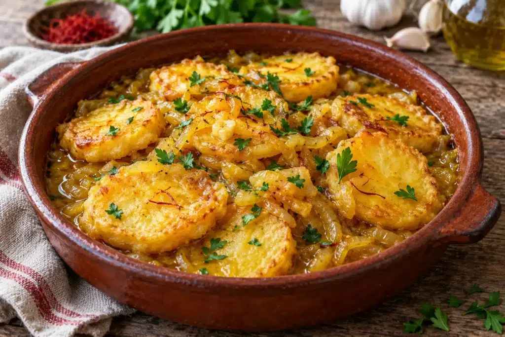 Patatas a la importancia con su salsa