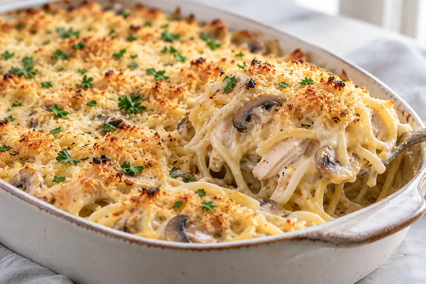 Pollo Tetrazzini con pasta y champiñones Detalle del resultado de pollo tetrazzini con pasta