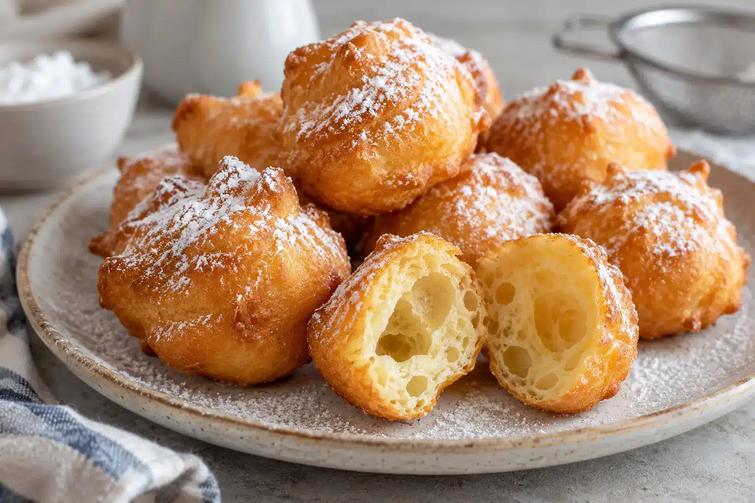 Buñuelos de viento ligeros listos para servir