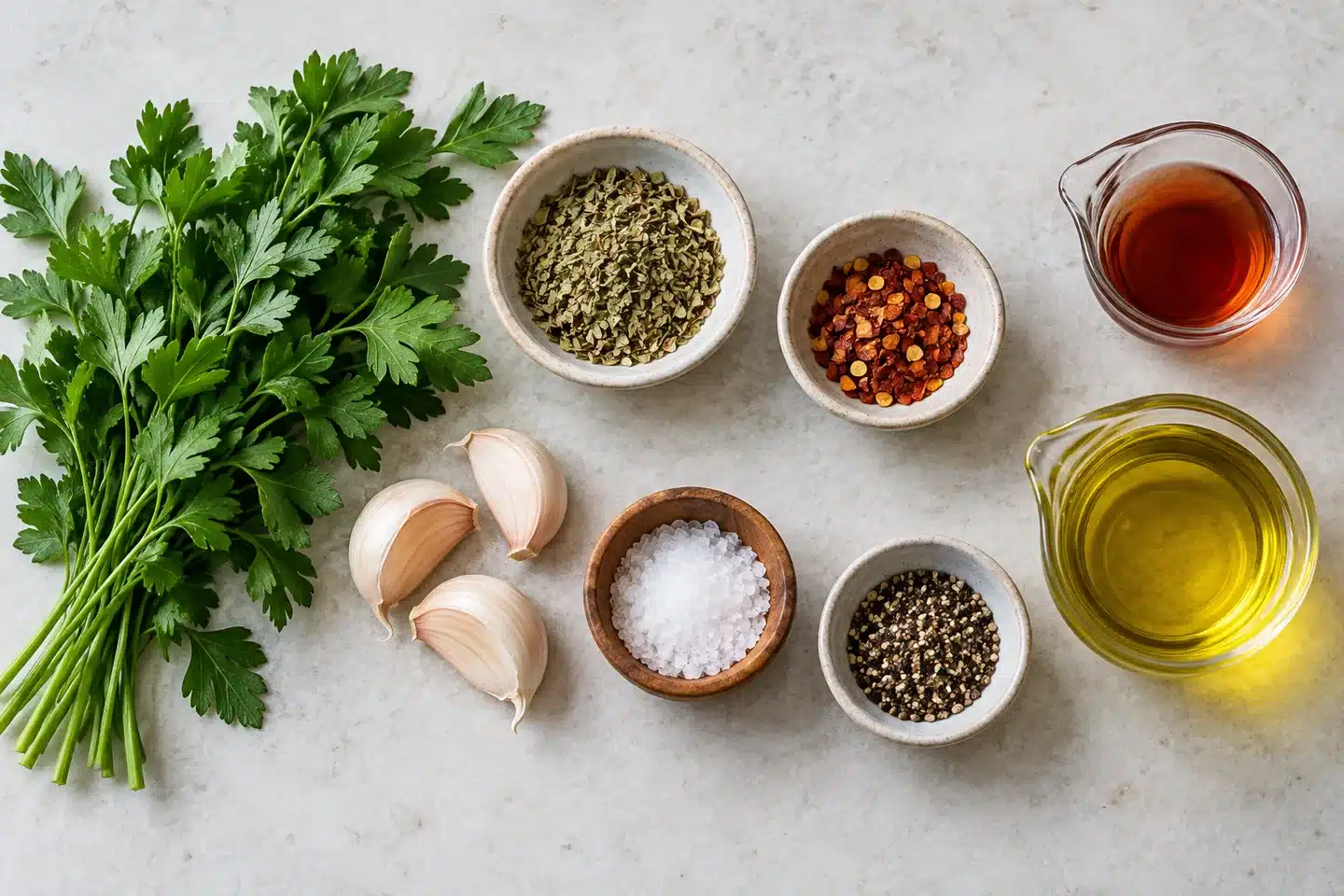 Ingredientes para preparar chimichurri argentino