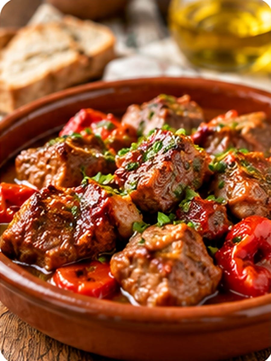 Guiso tradicional de carne con pimientos