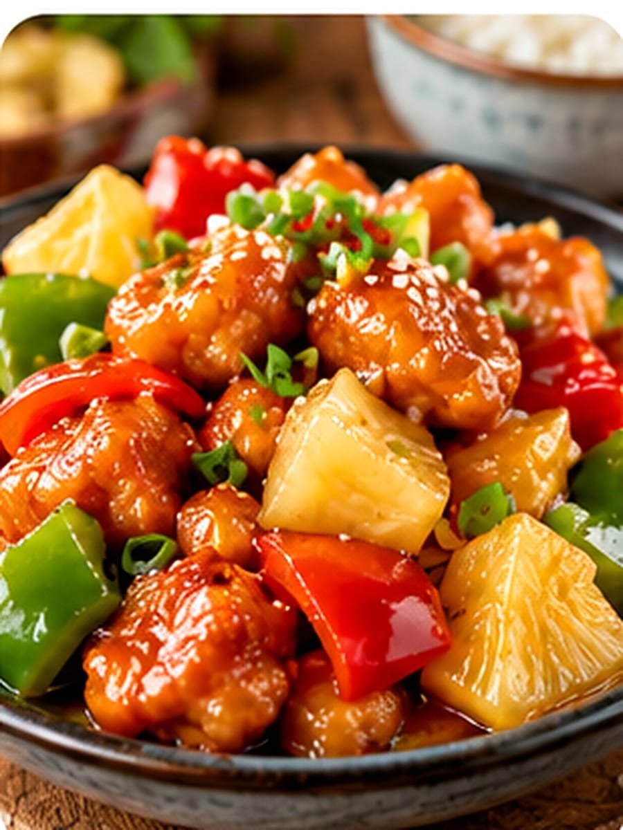Pollo agridulce con piña y pimientos