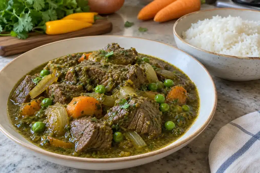 Seco de res con salsa de cilantro y arroz