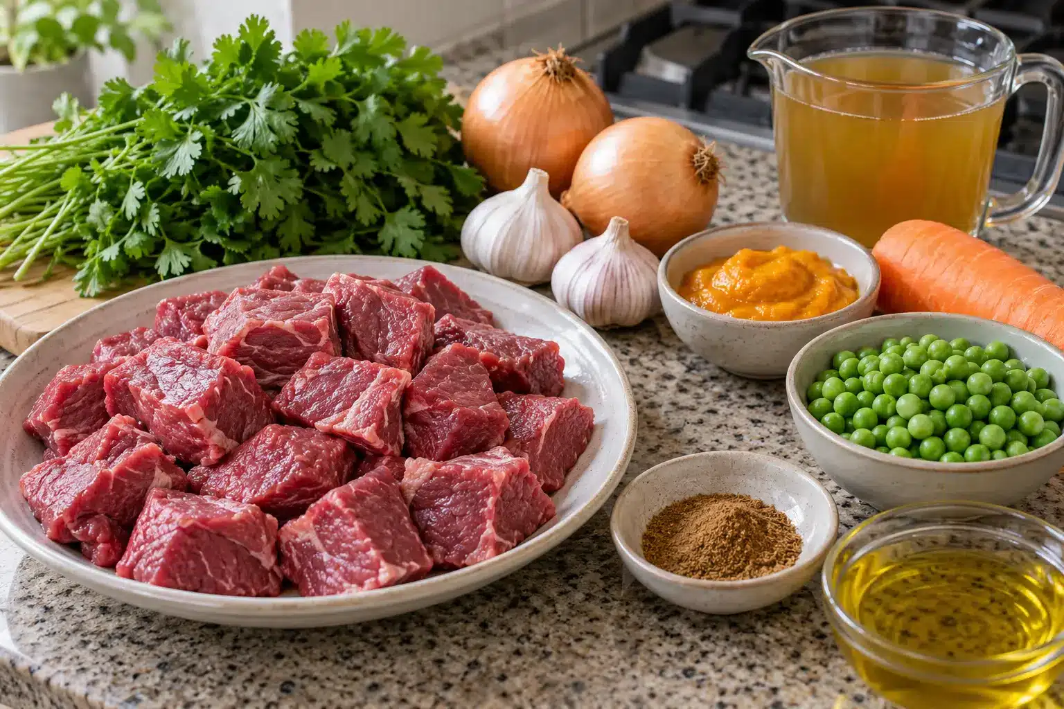 Ingredientes para preparar seco de res peruano