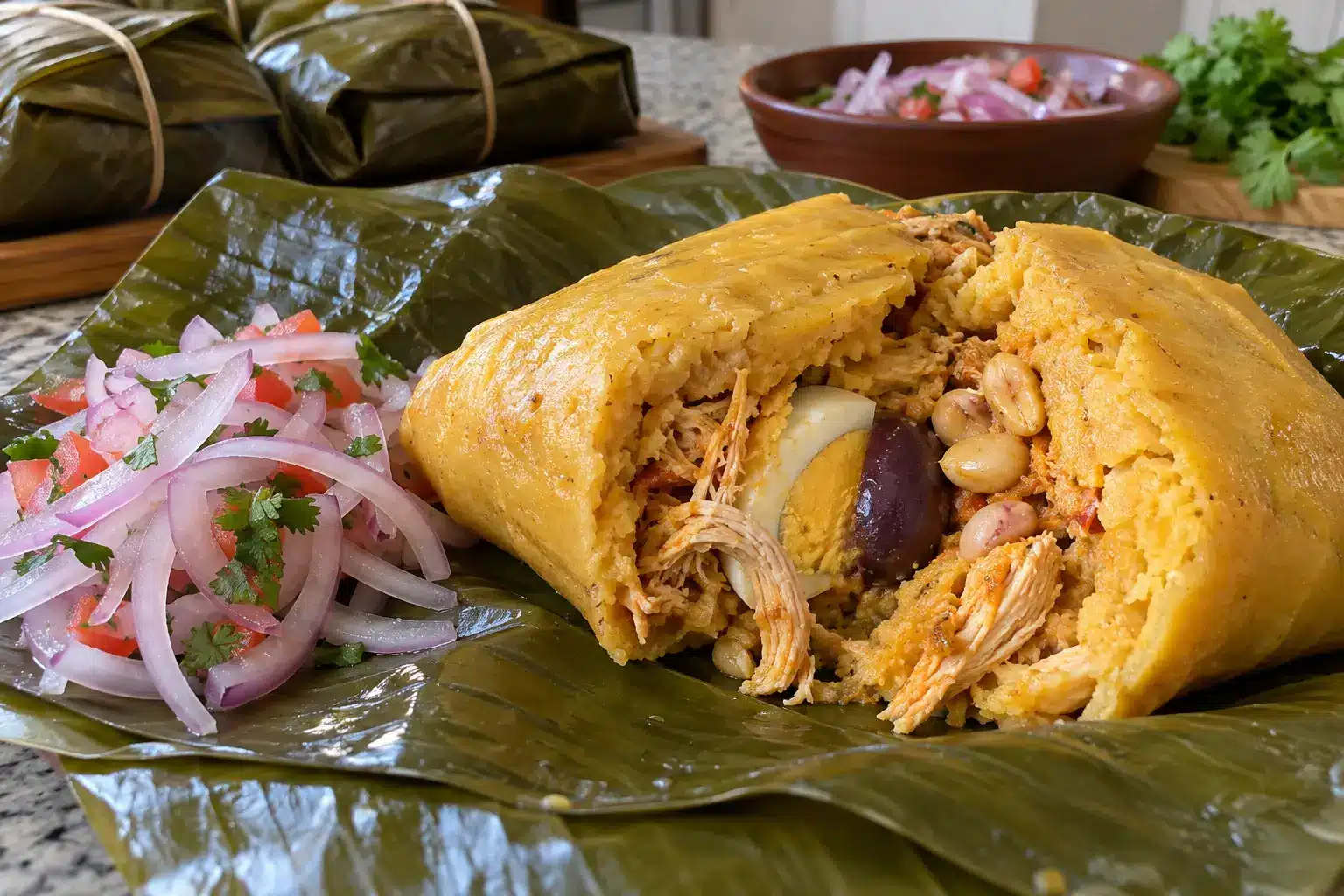 Tamales peruanos cocidos al vapor y listos para servir